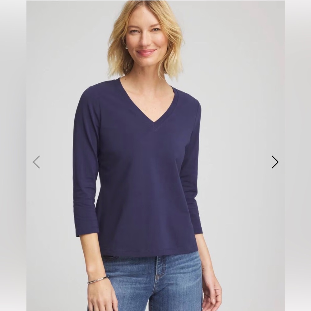 NWT Chico's Purple Amethyst 100% cotton v-neck 3/4 sleeve tee